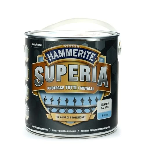 Offerta a tempo: Hammerite Superia smalto metallo antiruggine interno e esterno, Brillante Bianco, 2.5 L - 7% da 59.39 € a 55.01 €