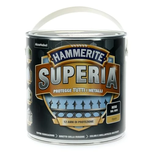 Offerta a tempo: Hammerite Superia smalto metallo antiruggine interno e esterno, Opaco Nero, 2.5 L - 21% da 88.07 € a 69.90 €