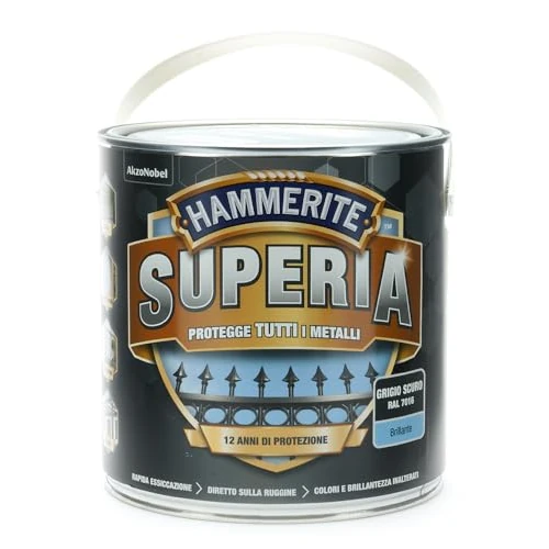 Offerta a tempo: Hammerite Superia smalto metallo antiruggine interno e esterno, Brillante Grigio Scuro, 2.5 L - 15% da 69.90 € a 59.39 €