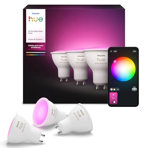Philips Hue Faretto Smart GU10, Luce Bianca e Colorata (3 pezzi), 400lm, Compatibile con Bluetooth, Controllo vocale con Alexa, Apple Home e Google Assistant
