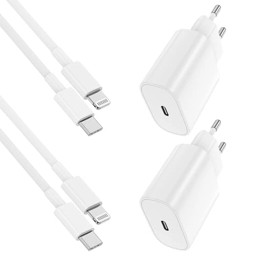 Offerta a tempo: Caricatore veloce iPhone, 2Pack caricabatteria USB C da 20W con cavo di ricarica iPhone 2M, adattatore di alimentazione con cavo Lightning da 2m per Apple iPhone 14 Pro Max/13 Pro/12/11/X/XS/Mini/iPad - 54% da 16.99 € a 7.78 €