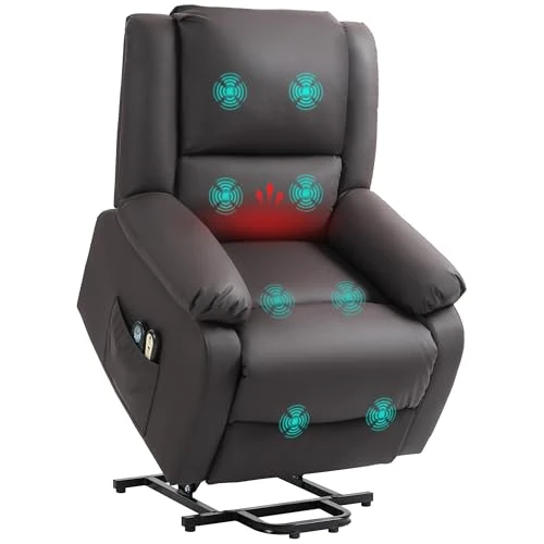Offerta a tempo: HOMCOM Poltrona Elettrica Alzapersona Reclinabile in Tessuto Antigraffio, Poltrona Relax Elettrica con 8 Punti Massaggianti, Riscaldamento, Poggiapiedi e 2 Telecomandi, Marrone - 3% da 359.95 € a 348.95 €