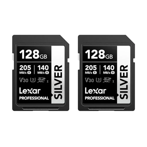 Offerta a tempo: Lexar Scheda SD 128 GB SILVER 2 Pack, fino a 205 MB/s in Lettura, Scheda di Memoria SDXC UHS-I, Classe 10, U3, V30, SD Card per Fotografi Professionisti, Videografi, Appassionati - 12% da 127.99 € a 112.99 €