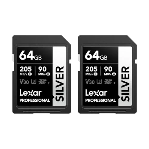 Offerta a tempo: Lexar Scheda SD 64 GB SILVER 2 Pack, fino a 205 MB/s in Lettura, Scheda di Memoria SDXC UHS-I, Classe 10, U3, V30, SD Card per Fotografi Professionisti, Videografi, Appassionati - 0% da 39.47 € a 39.47 €