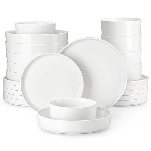 Offerta a tempo: MALACASA Servizio di Piatti in Porcellana per 6 Persone, 24 Pezzi con Piatti Piani ∅ 26 cm e Piatti da Dessert ∅ 21 cm, Ciotole per Cereali da 760 ml e per Pasta da 1240 ml, Colore Bianco, Serie LEAH - 28% da 145.99 € a 105.44 €