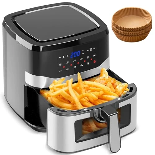 Air Fryer 8,5L, 1785W Friteuse Sans Huile avec Fenêtre Transparente, 9 Modes, Tactile LED, Alternative au Four, Friteuse à Air Chaud avec Papier Cuisson Air Fryer - G8 Pro