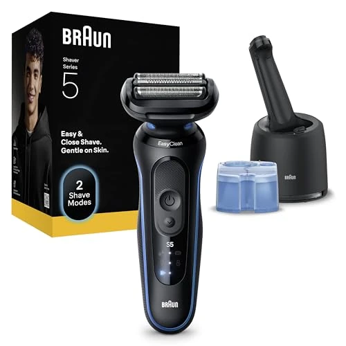 Braun Series 5 Rasierer Herren Elektrisch, Elektrorasierer, Nass- und Trockenrasur, Turbo und Standard Modus, Rasierapparat, SmartCare Reinigungsstation, Wasserdicht, Made in Germany, 52-B7000cc, Blau