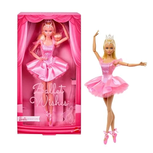Barbie Signature Ballet Wishes Puppe, Sammelfigur-Modepuppe in rosafarbenem Seiden-Tutu mit blonden Haaren und Geschenkverpackung, JBJ10