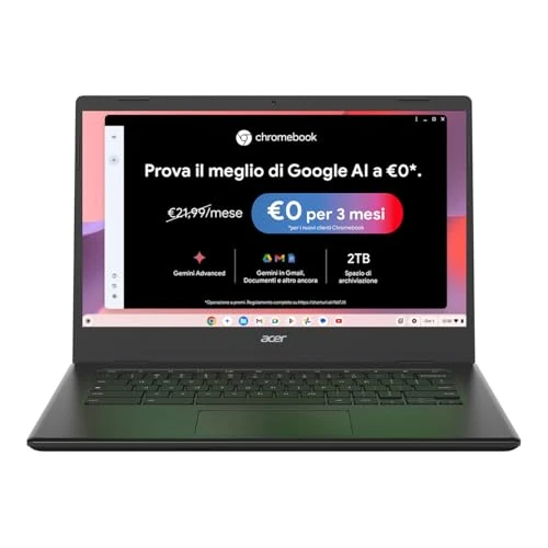 Acer Chromebook 314, RAM 4 GB DDR4, eMMC 128 GB, display 14 inch FHD, CBOA314-1H-C4ZG, notebook, pc, laptop, processor Intel Celeron N4500, grafische kaart Intel UHD, ChromeOS, zwart