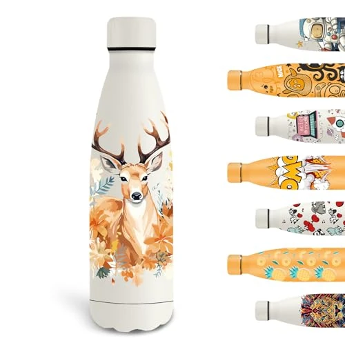 Offerta a tempo: Grsta Borraccia Termica, 500ml Borracce Bambini, Borraccia Personalizzata con Cervo, Borracce Metallo Senza Perdite, Senza BPA, Facile da Trasportare, Borraccie per Scuola, Uffici, Campeggio, Bianco - 0.00% da 13.75 € a 13.75 €