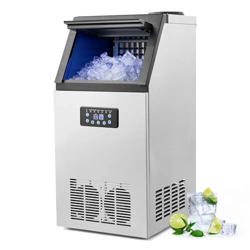 CREWORKS Professionelle Eiswürfelmaschine mit LCD-Bildschirm, kommerzielle selbstreinigende Eismaschine aus Edelstahl für Zuhause, Büro, Restaurant, Bar