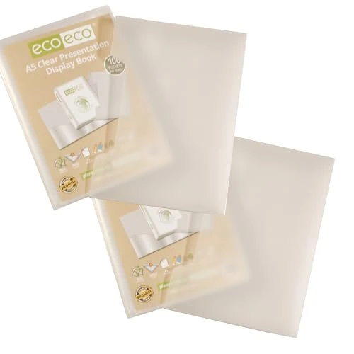 eco-eco Eco150x2 - Carpeta de presentación transparente con 100 bolsillos, tamaño A5, 50% reciclado, con fundas de plástico, caja de presentación transparente, paquete de 2 unidades