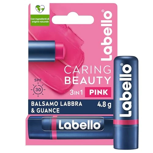Labello Caring Beauty Lip & Cheek Pink 4,8 g Lippen- und Wangen-Lippenpflege mit einer pinken Note, getönter Lippenbalsam und Blush Stick 2 in 1, feuchtigkeitssbreitssender Lip Balm mit LSF 30 Schutz