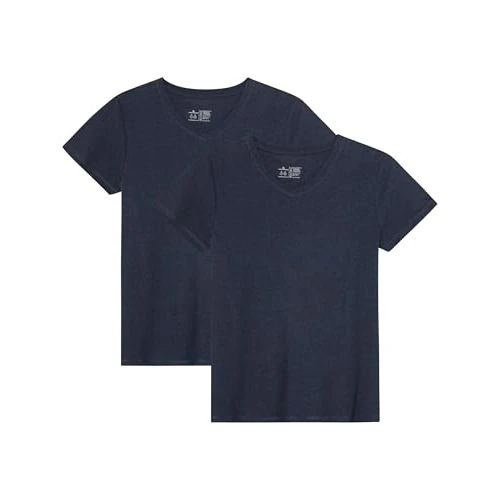 Oferta limitada: DANISH ENDURANCE Camisetas de Algodón Orgánico para Mujer, Cuello Redondo o Cuello en V, Manga Corta, 2-Pack Azul Marino Oscuro S de 42.95 € a 38.95 € (ahorro 9%)