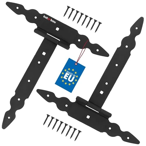 KOTARBAU® Bisagras en T (2 unidades, 250 mm, 250 mm, acero pulverizado, para puerta de jardín, bisagras, para puertas de carga, para cargas pesadas)