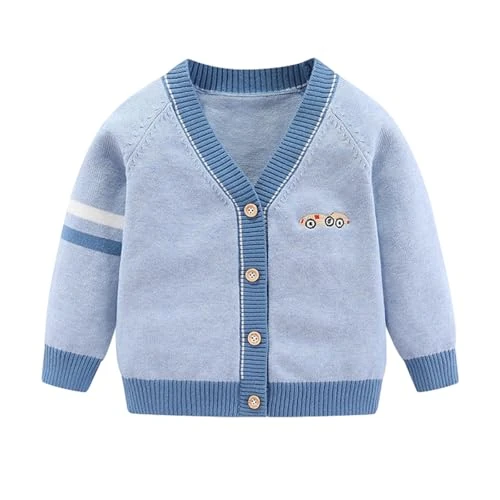 Fnaobai Bambino Ragazzo Cardigan Maglione in Cotone con Scollo a V per Bambini Giacca a Maniche Lunghe da Bambino in Maglia con Bottoni per l'Autunno Inverno