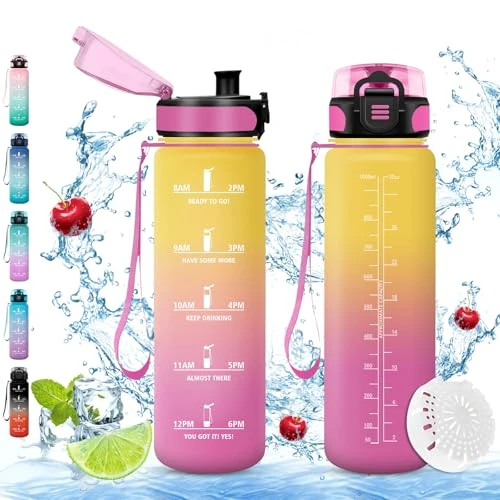 Offre limitée : Vikaster Bouteille, Gourde 1l, sans BPA, Étanche & Réutilisable, Bouteille d'eau avec Marqueur de Temps et Filtre, Convient Pour la Enfant & Adulte, Gym, Yoga, Camping, Sport de 16.99 € à 13.92 € (18% de remise)