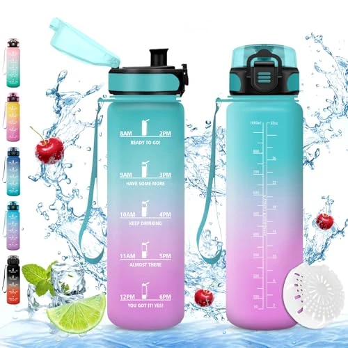 Offerta a tempo: Borraccia Sportiva, Borraccia 1000ml, Borraccia Sport, Borracce ciclismo, Senza BPA & Prova di Perdite, Borracce per Bambini, Adulto, Bici, Scuola, Ufficio, Yoga - 18% da 16.99 € a 13.94 €