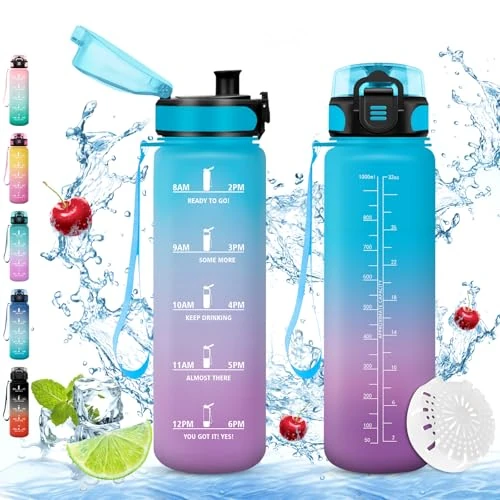 Vikaster Sport trinkflasche, 1000ml BPA-frei, Auslaufsicher, Trinkflasche Kohlensäure Geeignet, Wasserflasche sport für Fahrrad, Fitness, Schule, Kinder, Outdoor