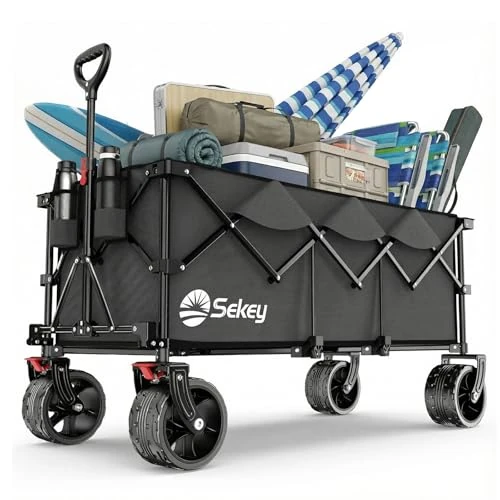 Offerta a tempo: Sekey XXXL Carrello Spiaggia Ruote Grandi 300L 200KG, Carrello Pieghevole con Ruote Extra Larghe 17x10 cm a Tutti i Terreni, Brevettato Pieghevole da QUATTRO Direzioni SE4013, Grigio - 22% da 129.99 € a 102.02 €