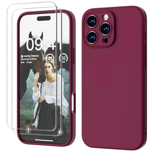 Limited offer: GOODVISH 3 IN 1 for iPhone 16 Pro Max Case 6.9 inch, Upgraded Camera Protection, 2 Pack HD Screen Protector, Liquid Silicone Anti-Scratch Shockproof Gel Rubber Non-Fingerprint Phone Case, Wine Red from 15.99 EUR to 11.39 EUR (save 29%)