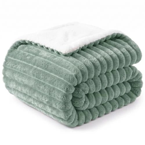 Limited-time offer: WAVVE Reversible Sherpa Blanket for Bed and Sofa Fleece Blanket with Drawstring, Thick Sheepskin Soft, Warm and Breathable for Winter (Light Green, 150x200cm) from $116.95 to $116.95 (save 0.00%)