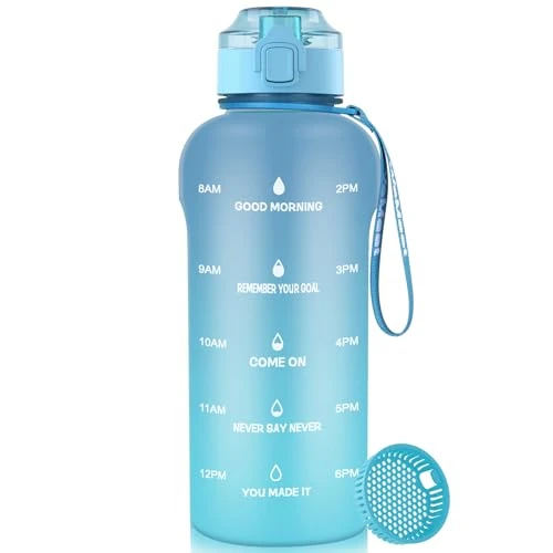 WEMEET Leak-proof sports water bottles with time markings, BPA-free, 750 ml reusable drinking bottle with fruit filter, for camping, gym, outdoor, hiking (blue blue)