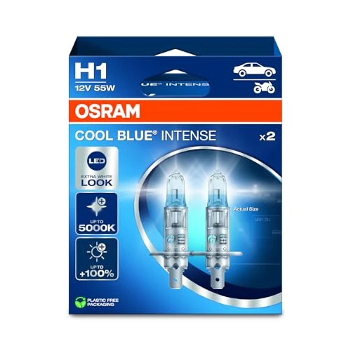 Oferta limitada: OSRAM COOL BLUE INTENSE H1, +100% más de brillo, hasta 5.000K, lámpara de faro halógena, aspecto LED, caja plegable colgante (2 lámparas) de 22.36 € a 22.36 € (ahorro 0.00%)