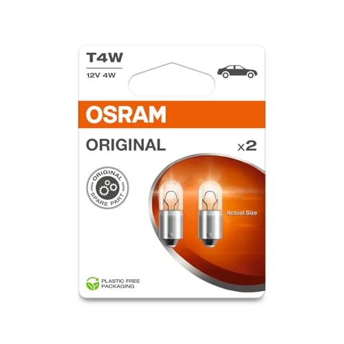 OSRAM ORIGINAL LINE 12V, T4W, Lámpara de señalización, Base Metálica, Doble Blister (2 lámparas)