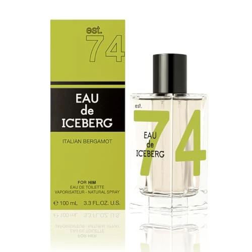 EAU de ICEBERG Italian Bergamot – Eau de Toilette 100 ml, aroma cítrico aromático para hombres, diseño de botella de cristal cuadrado atemporal, para hombres frescos y deportivos