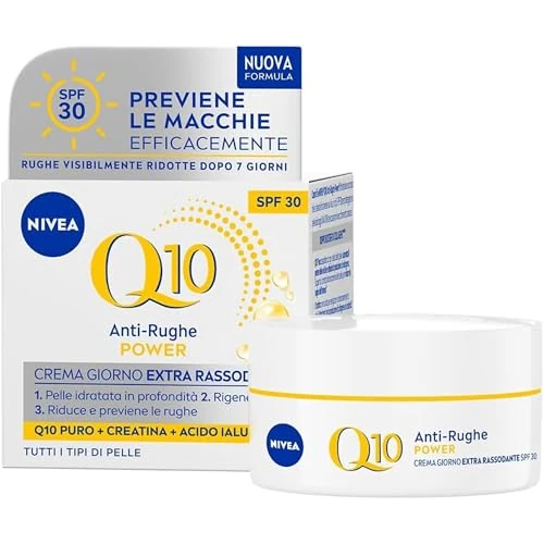 NIVEA Q10 Anti-Falten-Power extra straffende Tagescreme LSF 30, 50 ml, Anti-Falten-Gesichtscreme, Gesichtscreme, Hyaluronsäure, Coenzym Q10 und Kreatin, Anti-Flecken-Creme für das Gesicht SPF30