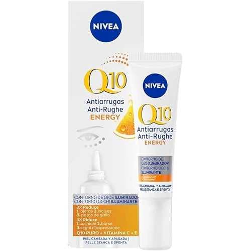 Offerta a tempo: NIVEA Q10 Anti-Rughe Energy Contorno Occhi Illuminante 15 ml, Crema contorno occhi antirughe, energizzante e idratante, Crema contorno occhi occhiaie con Coenzima Q10, Vitamina C e Vitamina E - 39% da 13.99 € a 8.54 €