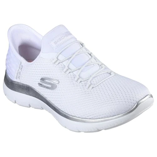 Skechers Mujer Summits Diamond Dream Zapatillas, White Mesh/Silver Trim, 41 EU Ancho