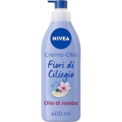 Offerta a tempo: NIVEA CremaOlio Fiori di Ciliegio & Olio di Jojoba 400 ml, Crema idratante corpo 48h, Crema corpo profumata con Olio di Jojoba e fragranza di Fiori di Ciliegio per pelle secca - 38% da 7.99 € a 4.99 €