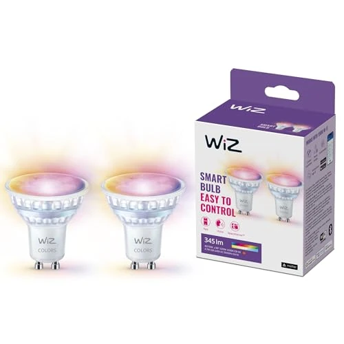 Limitiertes Angebot: WiZ Tunable White and Color LED Spots GU10 2-er Pack (345 lm), 50 W Glas Spots mit 16 Mio. Farben oder warm- bis kaltweißem dimmbarem Licht, smarte Lichtsteuerung über WLAN per Stimme/App von 24.99 EUR auf 16.98 EUR (Spare 32%)