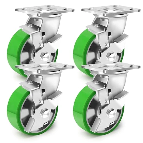 Humagineer Ruedas para Muebles con Freno 125mm, Núcleo de Aluminio PU Alta Dureza Ruedas Giratorias Pesados 1800KG Capacidad, Silenciosas y Resistentes al Desgaste Ruedas Industriales, Juego de 4
