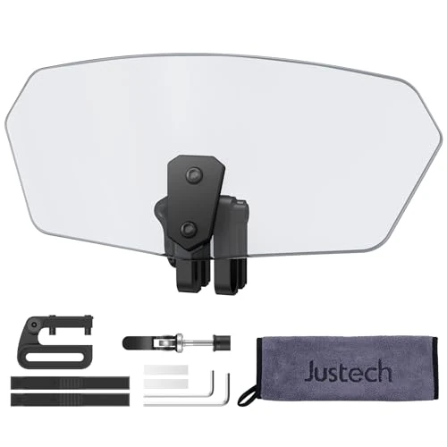Justech Adjustable Clip On Motorcycle Wind Deflector Windscreen Windshield Extension Spoiler for Motorcycle Racing Bike-Smoky