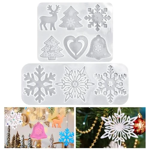 DTYGUIXE 2 Pz Stampi Natalizi in Silicone per Resina,Stampi per Resina Epossidica Natalizia,Stampo in Silicone per Decorazioni Natalizie per Albero di Natale, Fai da Te, Artigianale