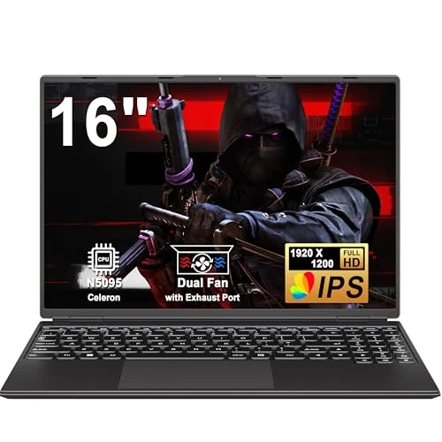 Offerta a tempo: PC Portatile Win 11 Laptop 12+512GB 1TB SSD Espansione, 16 Pollici Notebook Celeron N5095 (fino a 2.9Ghz) 丨Ventola di Raffreddamento丨Supporto 5G WIFI丨1920 * 1200 2K Schermo Doppio- Black - 50% da 699.98 € a 349.99 €
