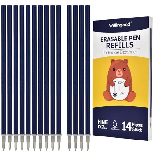 14 x Blue Black Erasable Refill Leads - Compatible with Legami - 0.7mm Pen Tip - Easy to Erase for School and Everyday Life - Height 13cm