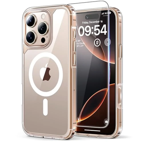 Oferta limitada: TAURI para Funda iPhone 16 Pro MAX, Compatible with MagSafe [No Amarillea] con Protectores de Pantalla, Protección de Grado Militar, Funda Magnética para iPhone 16 Pro MAX 6.9", Transparente de 16.99 EUR a 9.99 EUR (ahorro 41%)
