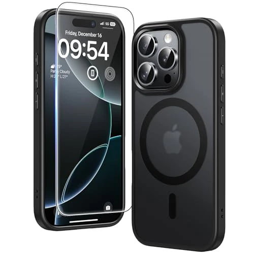 Tijdelijke aanbieding: TAURI Voor iPhone 16 Pro Case 6.3" met Screen Protector, Compatibel met MagSafe, Militaire-Kwaliteit, [Niet-Vergelende] Magnetische Cover Hoesje - Mattezwart van 19.99 € naar 13.99 € (30% korting)