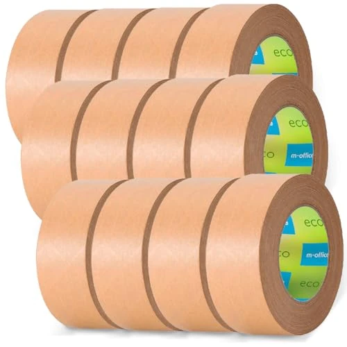 Oferta limitowana: m-office Papierowa taśma klejąca, papier typu kraft, taśma klejąca do opakowań kartonowych, wysyłka, przeprowadzki i majsterkowania, taśma do pakowania, brązowy papier typu kraft, taśma klejąca (12 z 323.48 zł na 323.48 zł (oszczędź 0.0