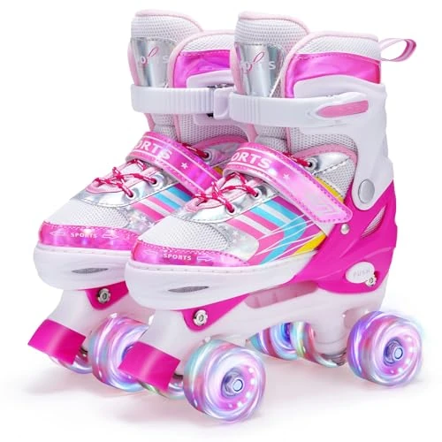 Offerta a tempo: Pattini a Rotelle Bambina, Pattini a 4 Ruote Regolabili per Bambini Ragazzi Ragazze Principianti - 25% da 49.99 € a 37.46 €