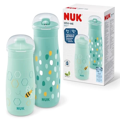 Offerta a tempo: NUK Mini-Me set di tazze per bambini | Tazze Sip & Flip | 9-12+ mesi | 300 ml e 500 ml | Borracce per bambini | Beccuccio e cannuccia temperati a prova di perdite | Infrangibile | Mint Dots & Bee - 14% da 17.98 € a 15.39 €