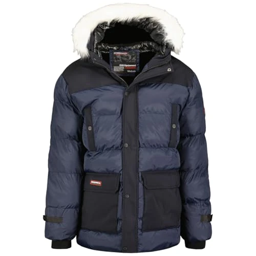 Geographical Norway Dalibor Herenparka, lang, warm, herfst, winter, waterdicht, waterafstotend, bontjas, outdoor, winddichte jas, heren (marineblauw, L), Marineblauw, L