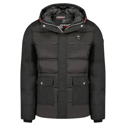 Geographical Norway Altop Men Parka Longue Chaude Homme Automne Hiver - Manteau Impermeable Deperlant - Veste Capuche Fourrure Outdoor - Blouson Coupe Vent - Hommes (Noir 2XL)