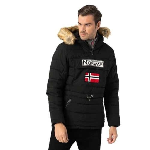Geographical Norway Coconut Men Parka Longue Chaude Homme Automne Hiver - Manteau Impermeable Deperlant - Veste Capuche Fourrure Outdoor - Blouson Coupe Vent - Hommes (Noir S)