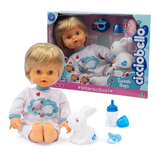 Cicciobello Sweet Nap - Poupée Interactive de 42 cm de Haut, s'endort avec des câlins, Comprend Une tétine et Une Lampe en Forme de Lapin, pour Enfants à partir de 2 Ans