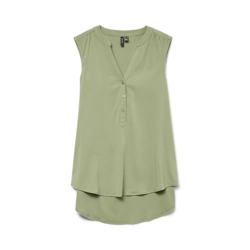 Oferta limitada: VERO MODA Blusa sin Mangas Escote en V y Botones, Color:Verde-3, Talla:L de 19.99 € a 9.38 € (ahorro 53%)